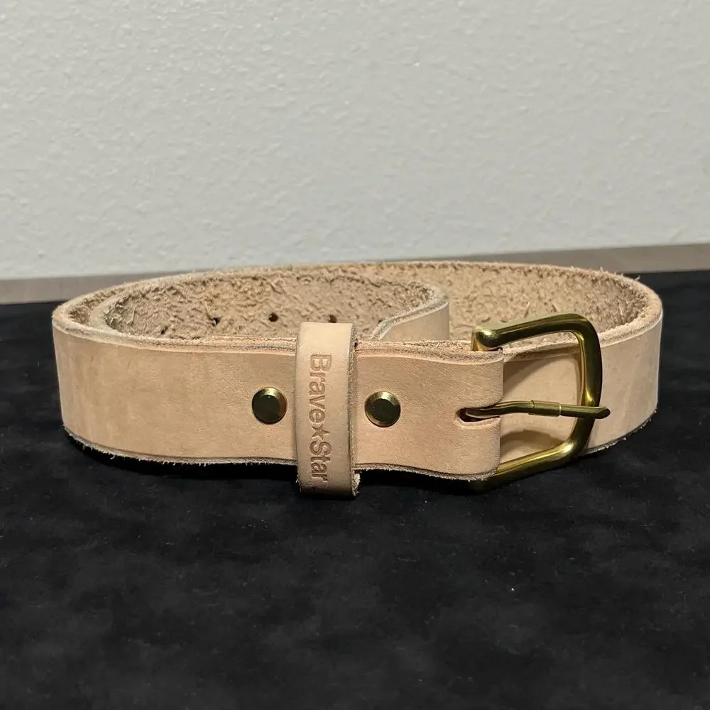 Brave Star Belt Mens 32 Beige Leather Work Solid Brass Buckle American Made USA